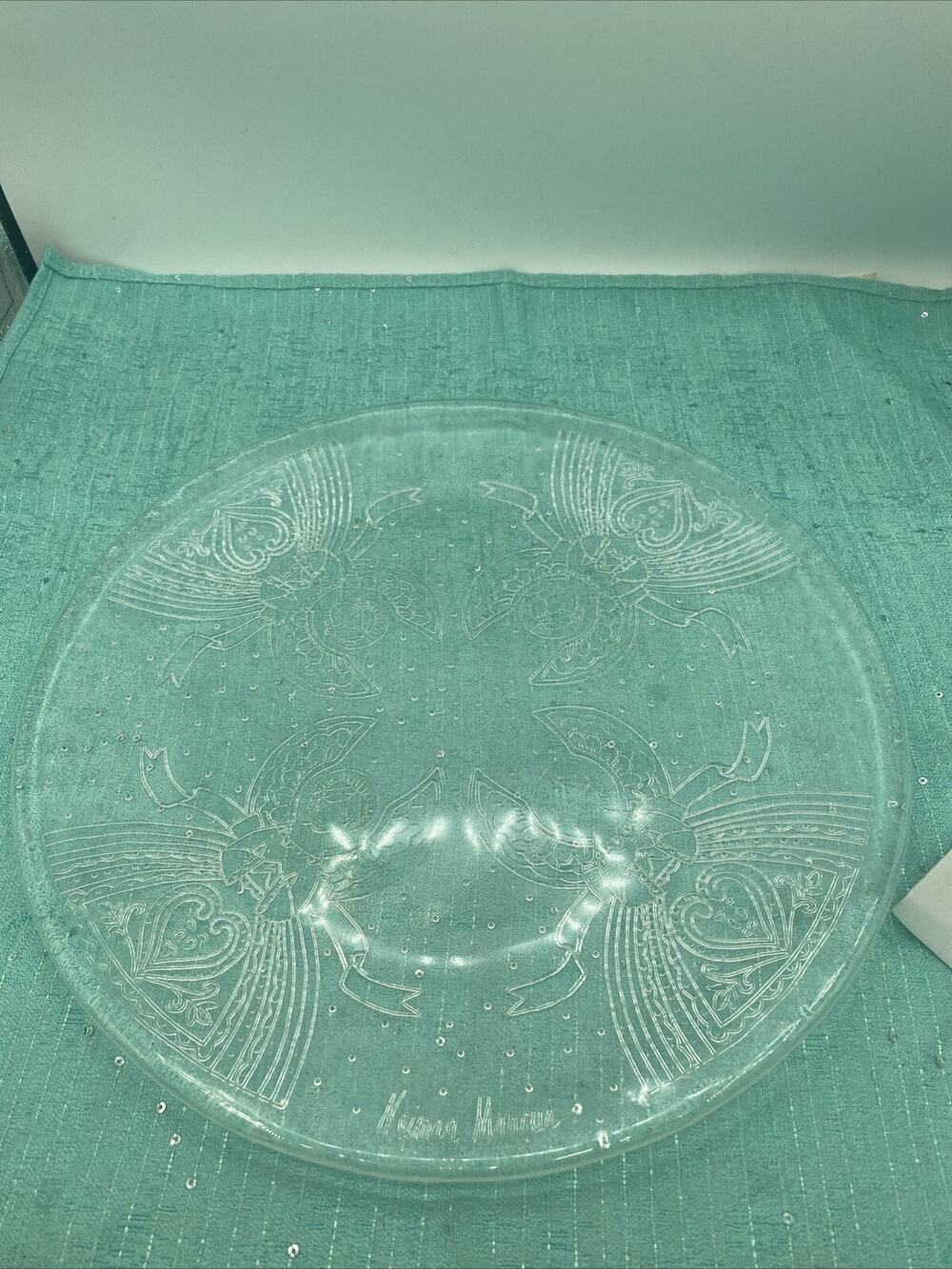 Nieman Marcus Angel Clear Cut Glass Chop Serving Plate 12.5”